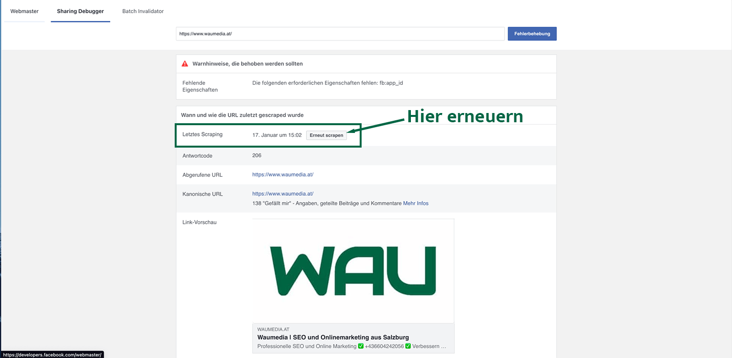 Facebook Beitragsvorschau erneuern mit einem Klick min